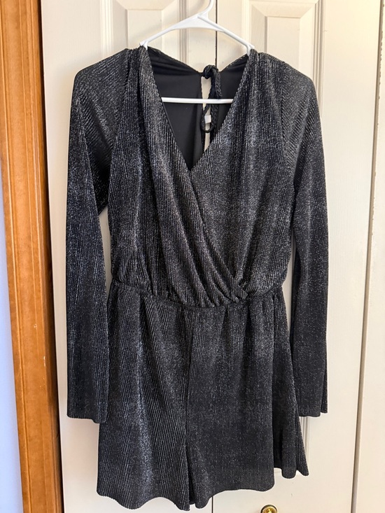 Xhilaration Pants - Xhilaration Metallic Black Long Sleeve Wrap Romper